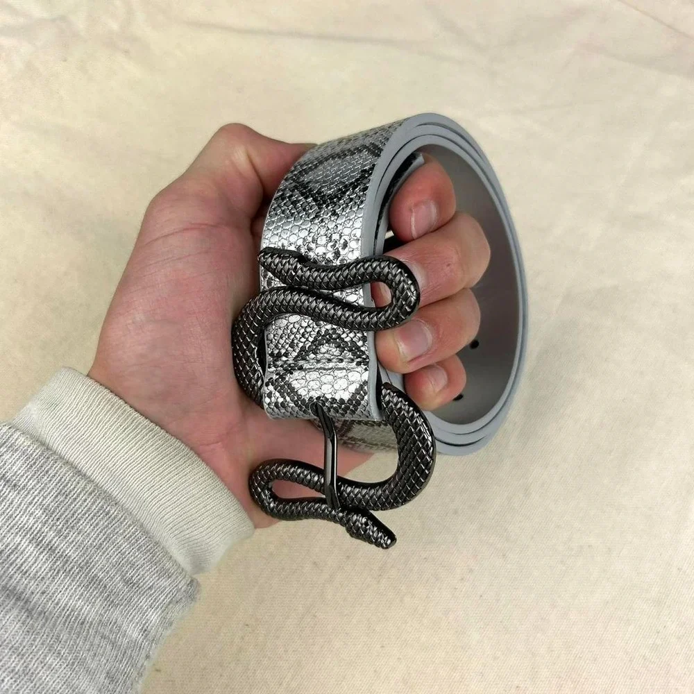 Vintage style gray snake skin western grunge boho belt gray and silver